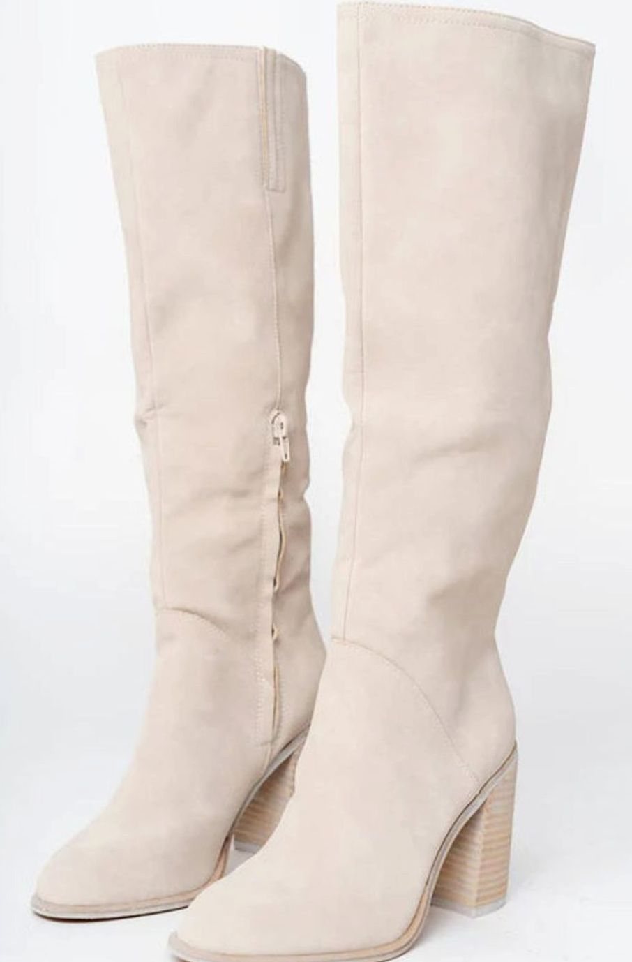 Women’s suede-look winter knee-high boots with block heel and inner side zipper by Homixa, showcasing stylish footwear for cold weather.