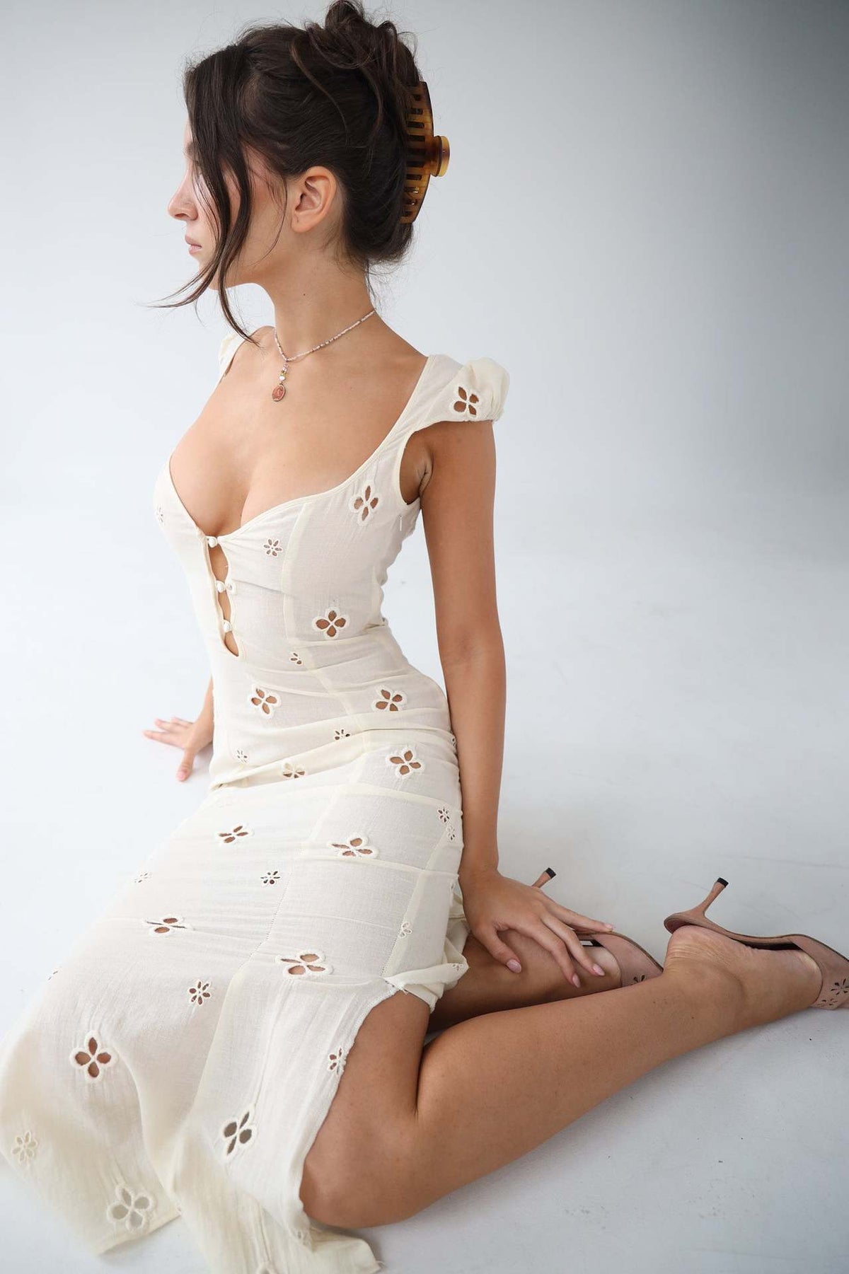 Women's Summer Midi Dress by Homixa featuring a cutout-inspired pattern, perfect for wedding guests and summer occasions.