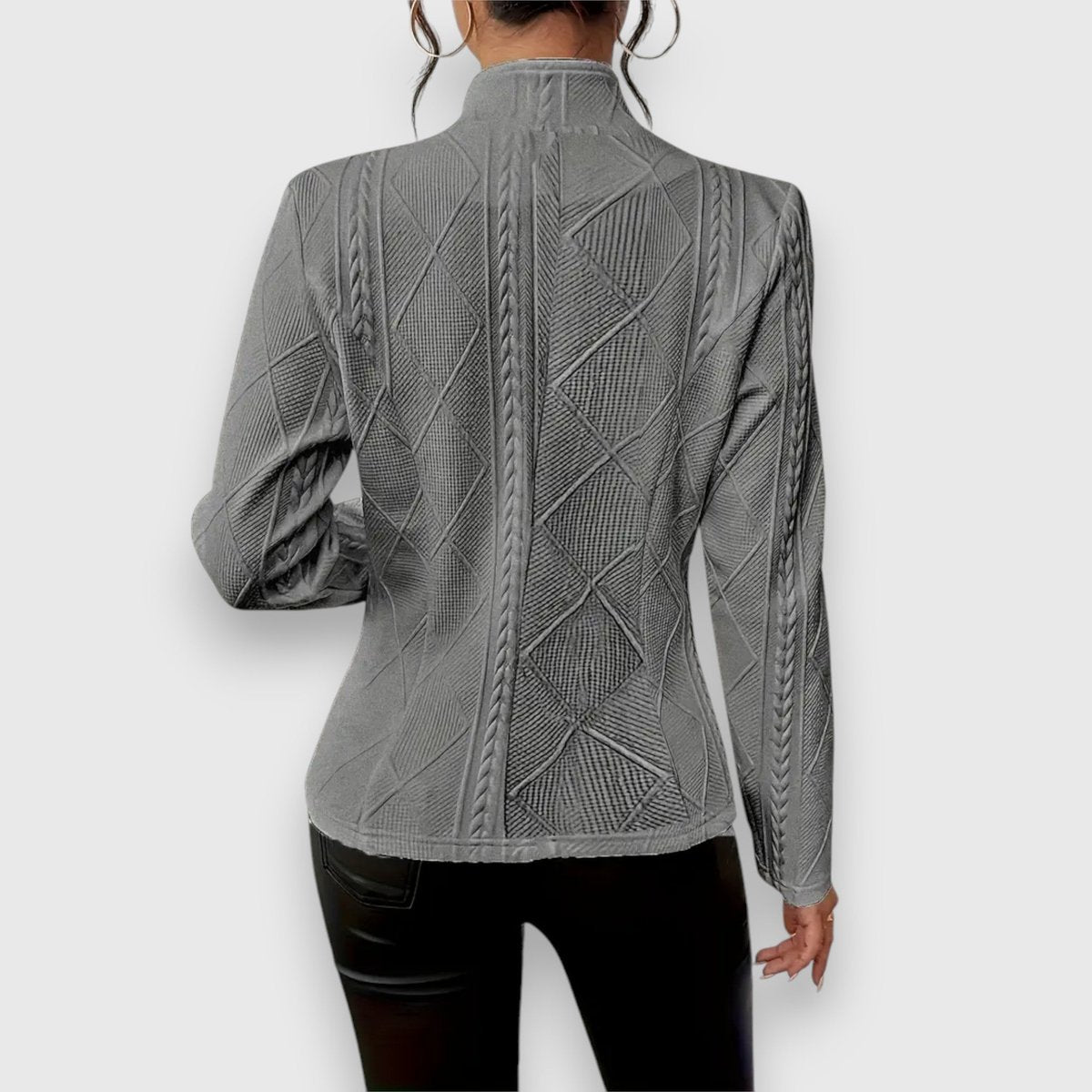 Women's textured knit cardigan by Homixa featuring a button-front, collared neck, and long sleeves, perfect for layered styling.