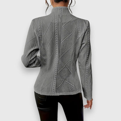 Women's textured knit cardigan by Homixa featuring a button-front, collared neck, and long sleeves, perfect for layered styling.