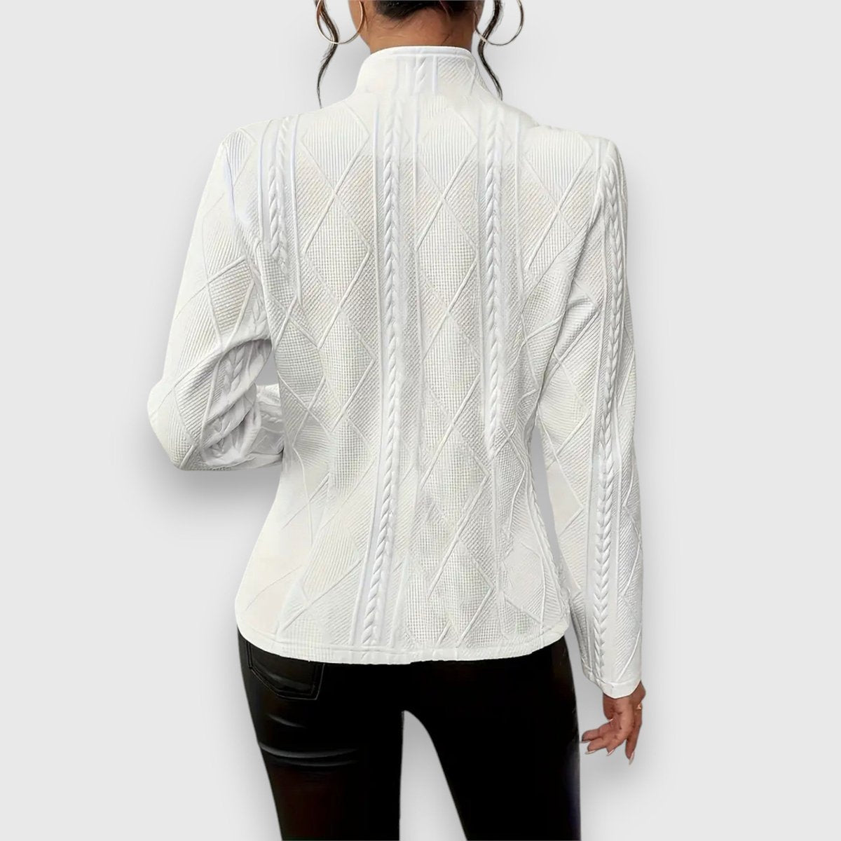 Women's textured knit cardigan by Homixa featuring a button-front, collared neck, and long sleeves, perfect for layered fall outfits.