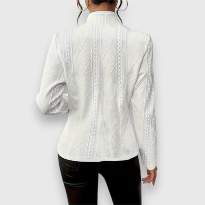 Women's textured knit cardigan by Homixa featuring a button-front, collared neck, and long sleeves, perfect for layered fall outfits.