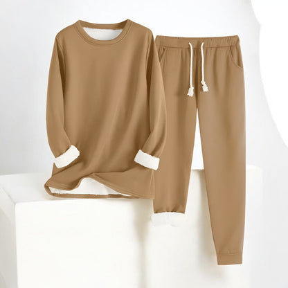 Women’s thermal fleece two-piece set by Homixa, includes cozy sweater and drawstring pants, ideal for cold weather wear.