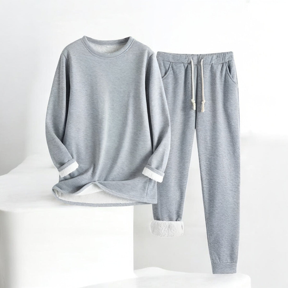 Homixa women's thermal fleece two-piece set with cozy sweater and drawstring pants, ideal for cold weather comfort.