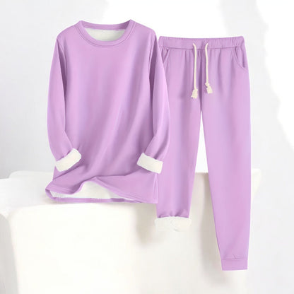Homixa women's thermal fleece two-piece set with cozy sweater and drawstring pants, perfect for winter comfort.