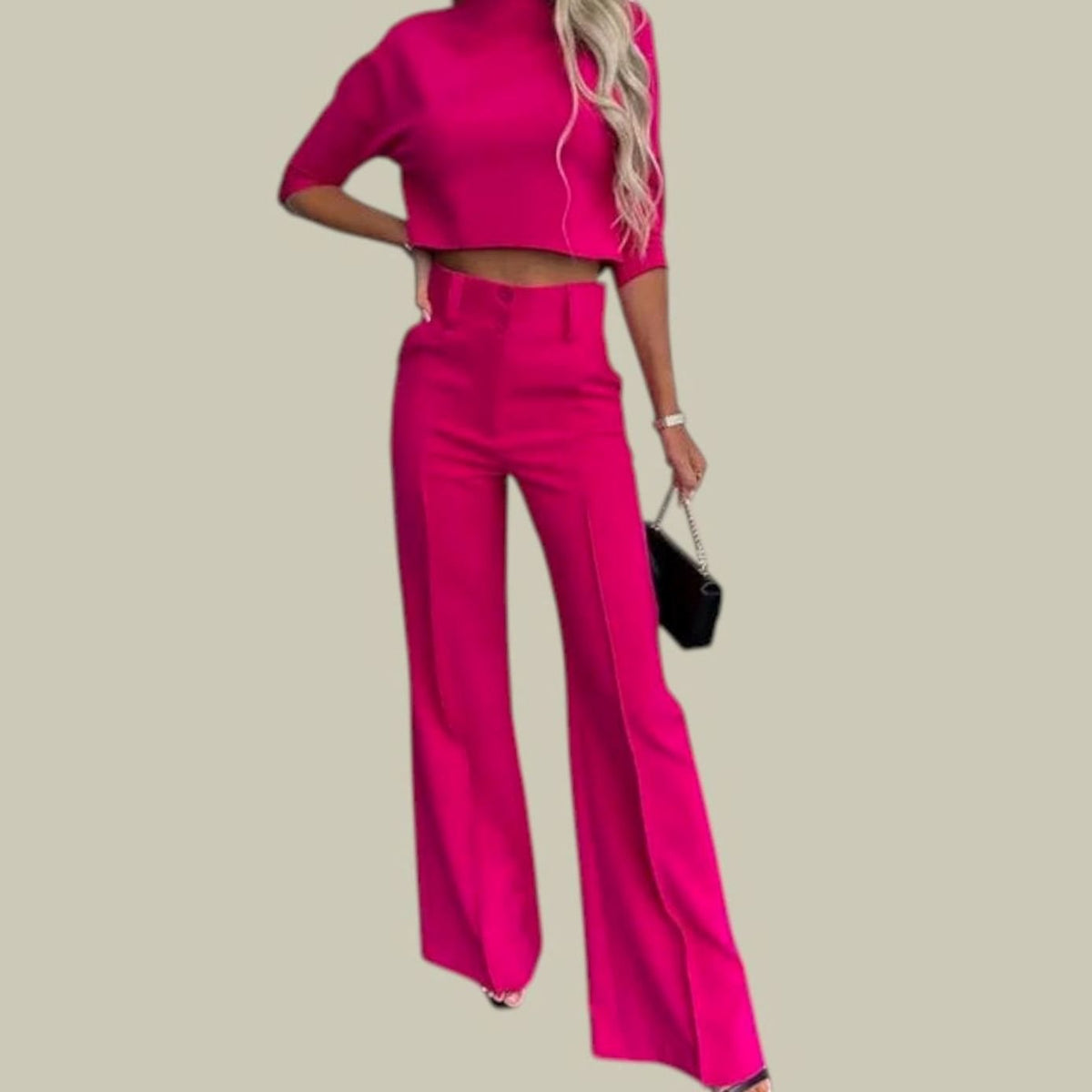 Homixa women's two-piece crop top and high-waist wide-leg pants set with side pockets, stylish and comfortable casual outfit.
