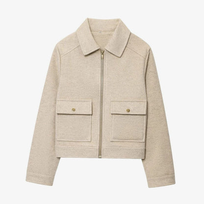Women's vintage wool-blend short coat by Homixa with stand collar and asymmetric button front, stylish and warm outerwear.