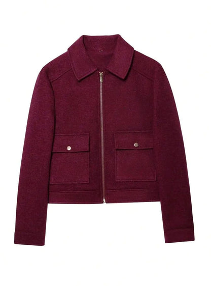 Women’s vintage wool-blend short coat by Homixa featuring a stand collar and asymmetric button front, stylish and warm for fall.