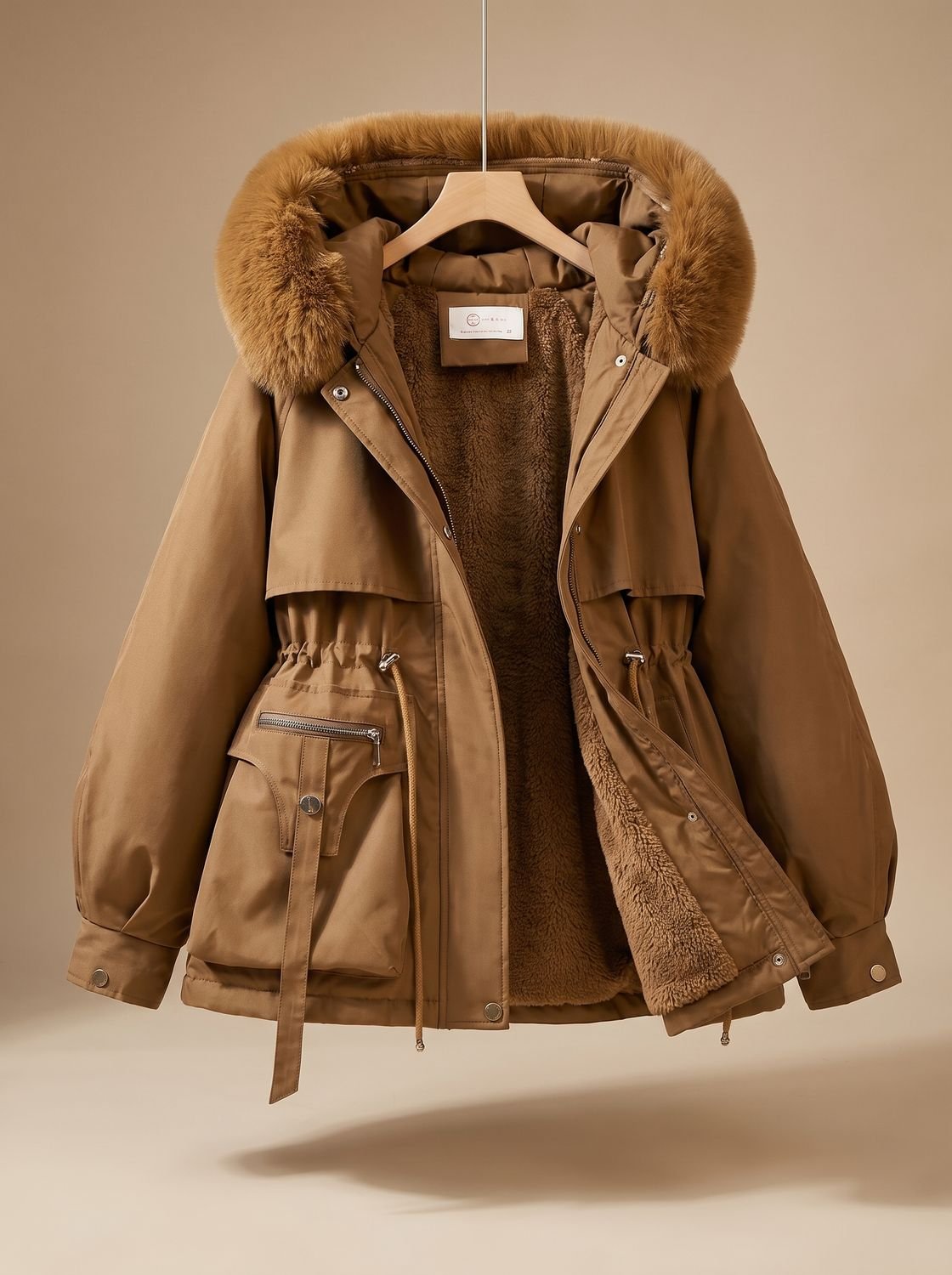 Women's Homixa water-resistant fitted winter parka with faux-fur hood and drawstring waist, perfect for cold weather.