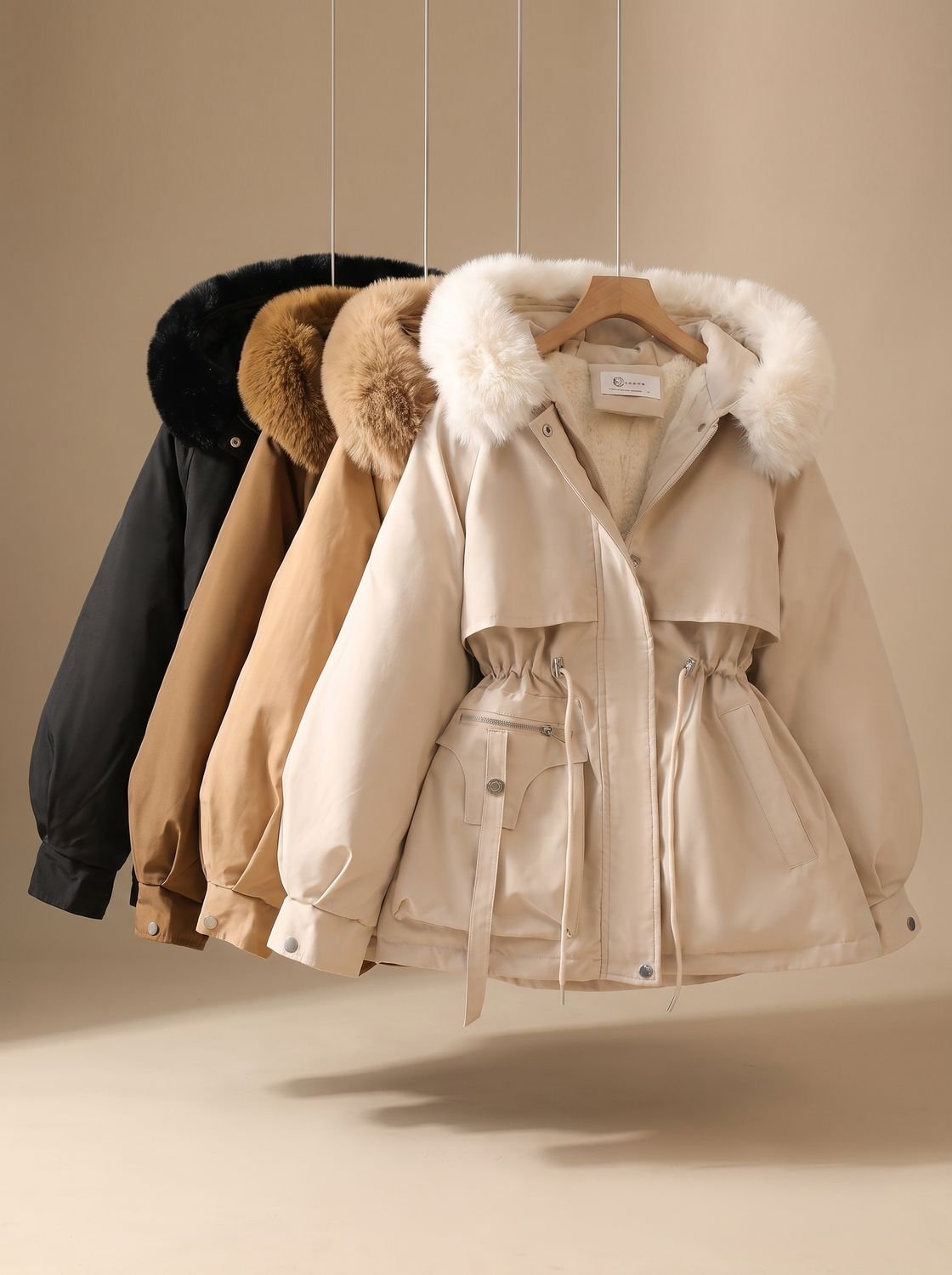 Women's Homixa water-resistant fitted winter parka with faux-fur hood and drawstring waist, suitable for cold weather.