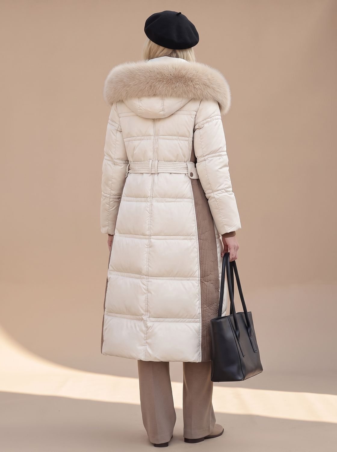 Women's water-resistant quilted winter parka with fur-trimmed hood, warm and stylish for cold weather from Homixa.