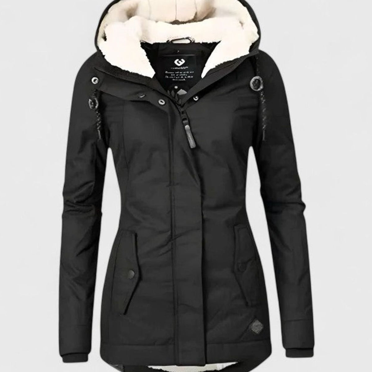Homixa women's waterproof hooded winter coat with fleece lining, zip front, and hip pockets, ideal for cold, rainy weather.