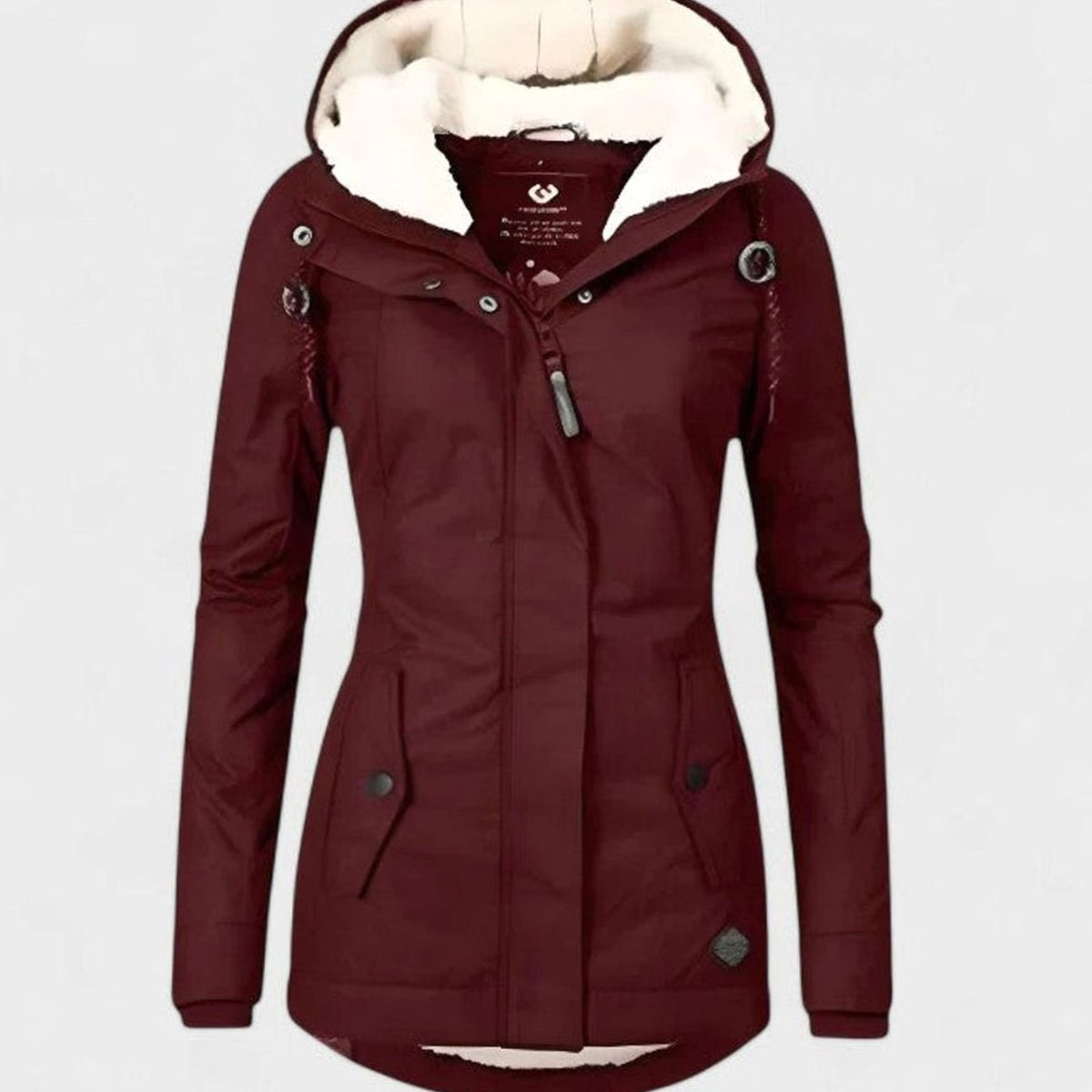 Women's waterproof hooded winter coat with fleece lining, zip front, and hip pockets, by Homixa.