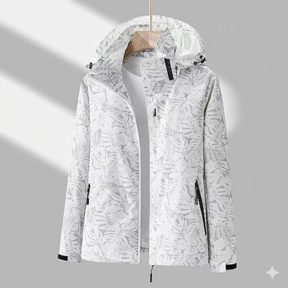 Women's waterproof lined winter jacket by Homixa with adjustable hood and zip side pockets, ideal for cold weather.