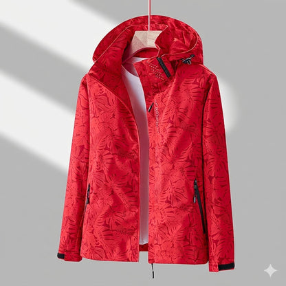Women's waterproof lined winter jacket by Homixa with adjustable hood and zip side pockets, suitable for cold weather.