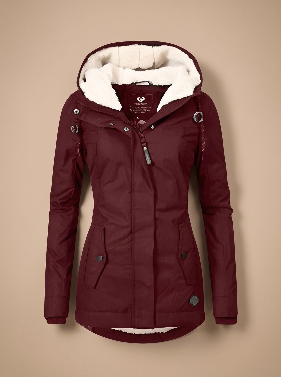 Women's waterproof winter jacket by Homixa with fleece lining, hood, and full-zip front, suitable for cold and wet weather.