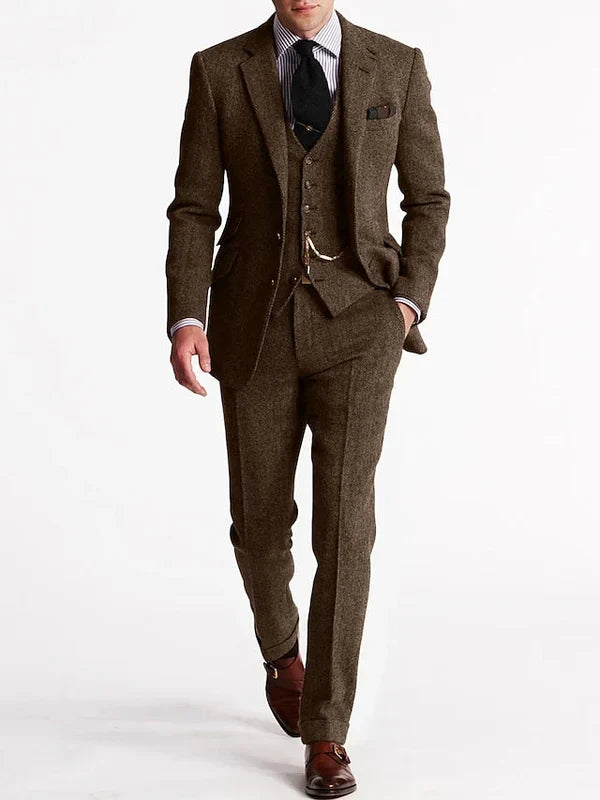 Homixa Avesene two-piece tweed tuxedo suit with tailored jacket and flat-front trousers, stylish and sophisticated for formal occasions.